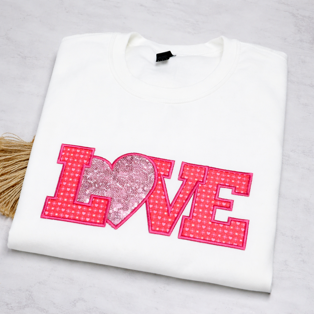 LOVE Appliqué Sweatshirt, Heart Sequin Valentine's Day Gift