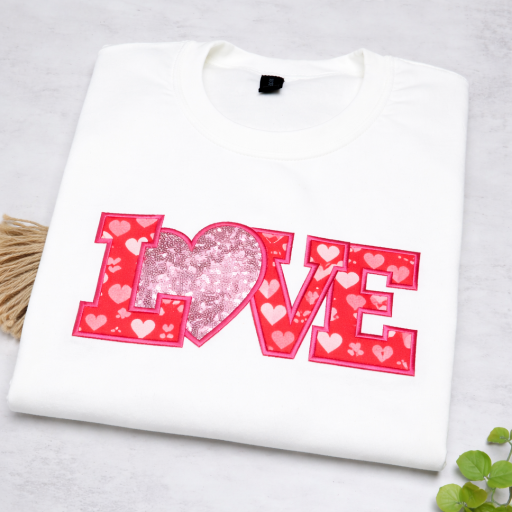 LOVE Appliqué Sweatshirt, Heart Sequin Valentine's Day Gift