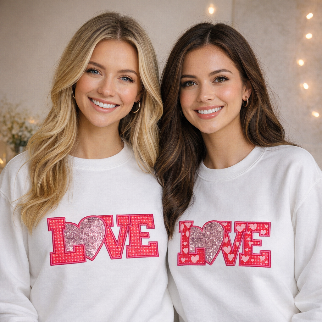 LOVE Appliqué Sweatshirt, Heart Sequin Valentine's Day Gift