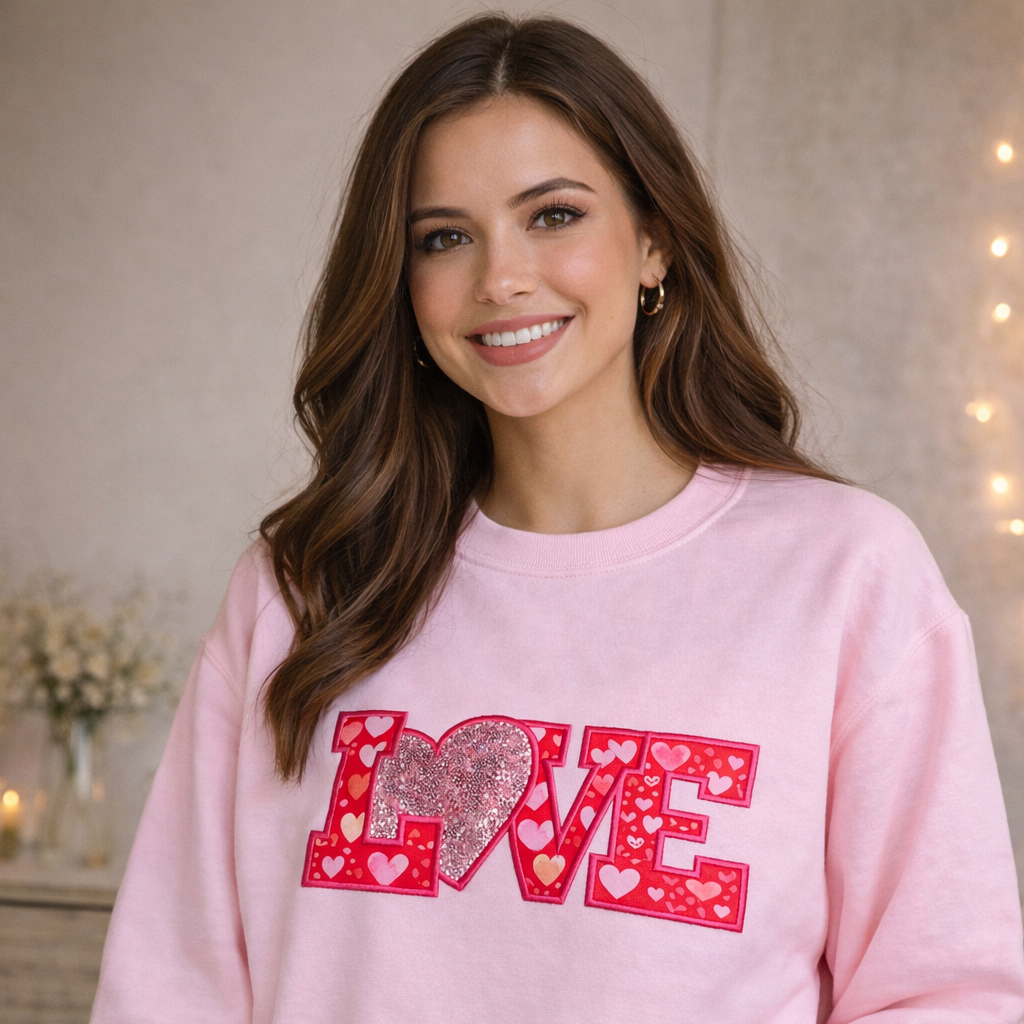 LOVE Appliqué Sweatshirt, Heart Sequin Valentine's Day Gift