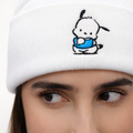 Embroidered Beanie  Cute Dog Beanie Hat  White Knit Beanie  Gift for Her  Winter Hat  Custom Embroidery