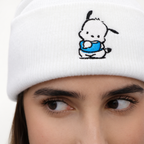Embroidered Beanie  Cute Dog Beanie Hat  White Knit Beanie  Gift for Her  Winter Hat  Custom Embroidery