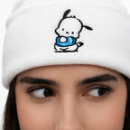 Embroidered Beanie  Cute Dog Beanie Hat  White Knit Beanie  Gift for Her  Winter Hat  Custom Embroidery