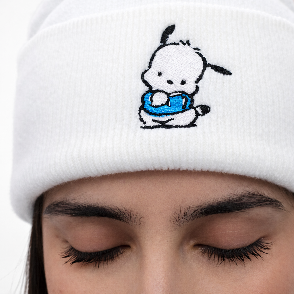 Embroidered Beanie  Cute Dog Beanie Hat  White Knit Beanie  Gift for Her  Winter Hat  Custom Embroidery