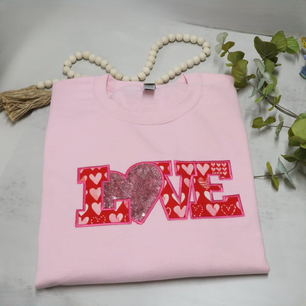 LOVE Appliqué Sweatshirt, Heart Sequin Valentine's Day Gift