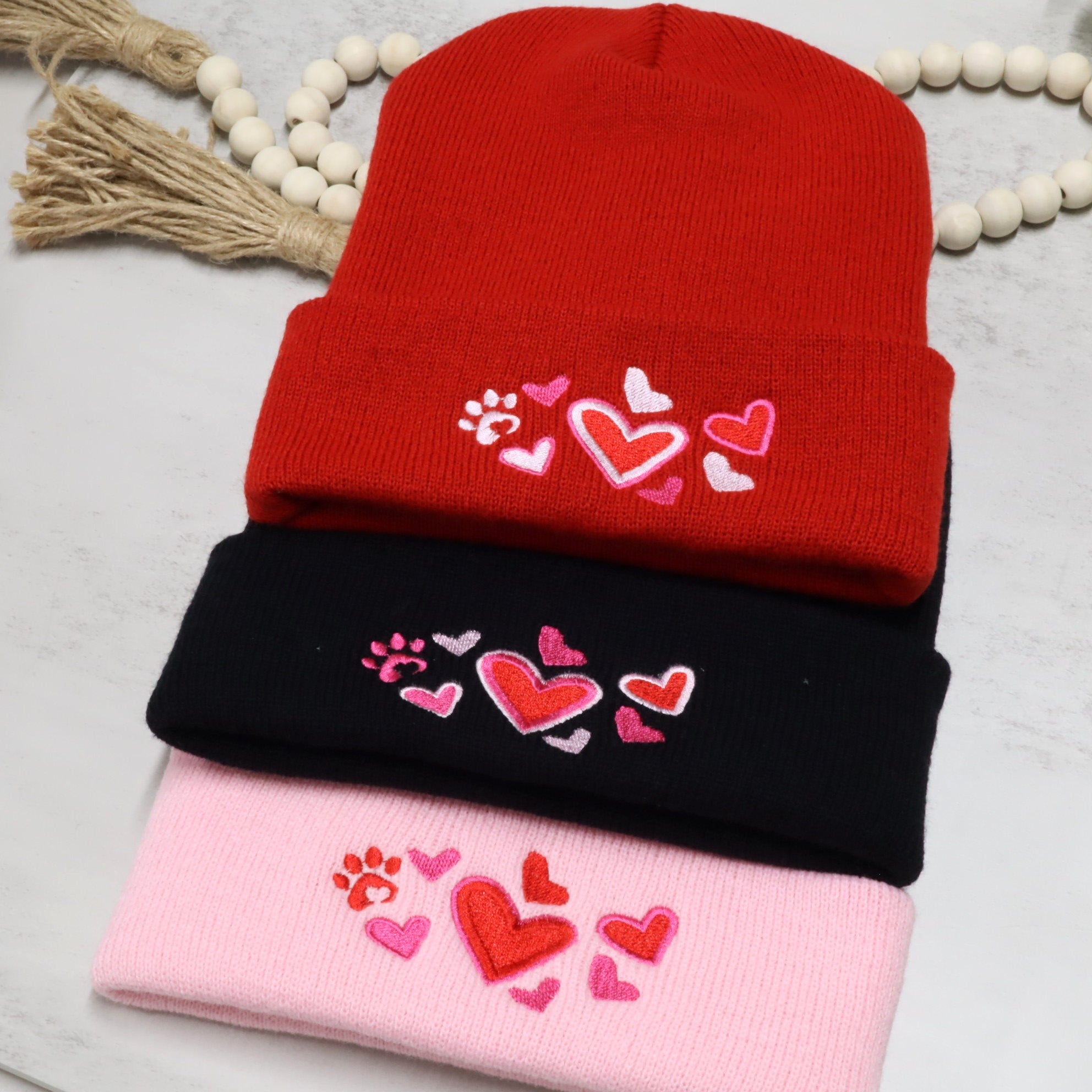 Embroidered Heart Beanie – Cute Valentine’s Knit Hat