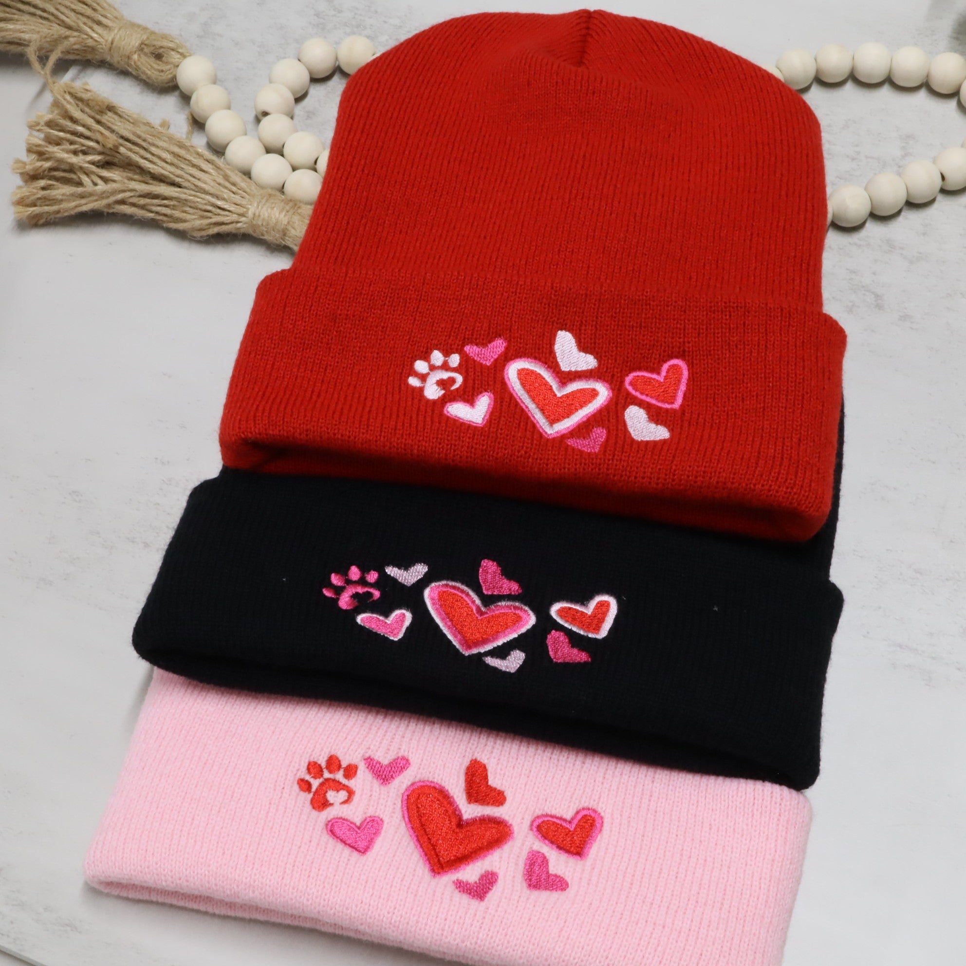 Embroidered Heart Beanie – Cute Valentine’s Knit Hat