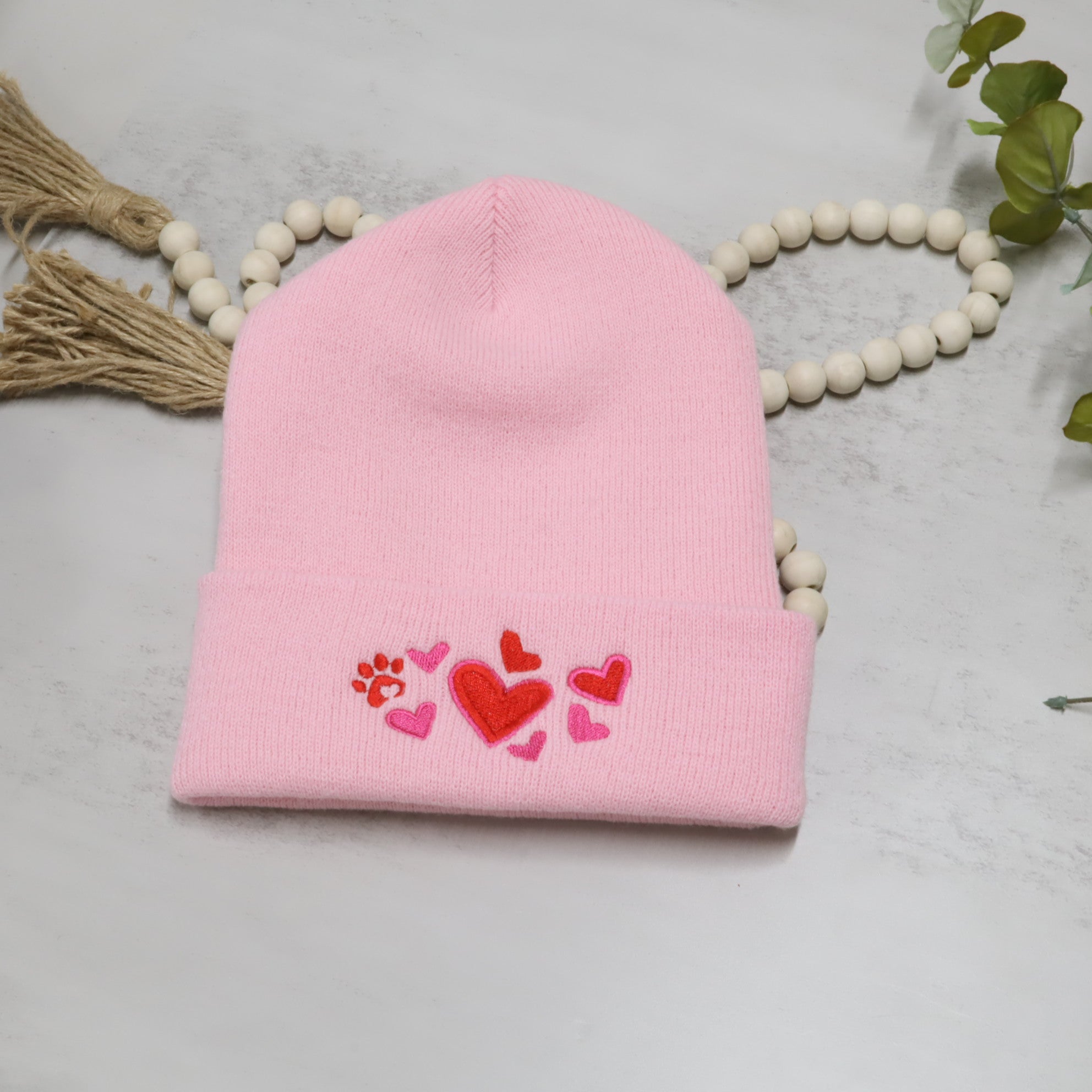 Embroidered Heart Beanie – Cute Valentine’s Knit Hat