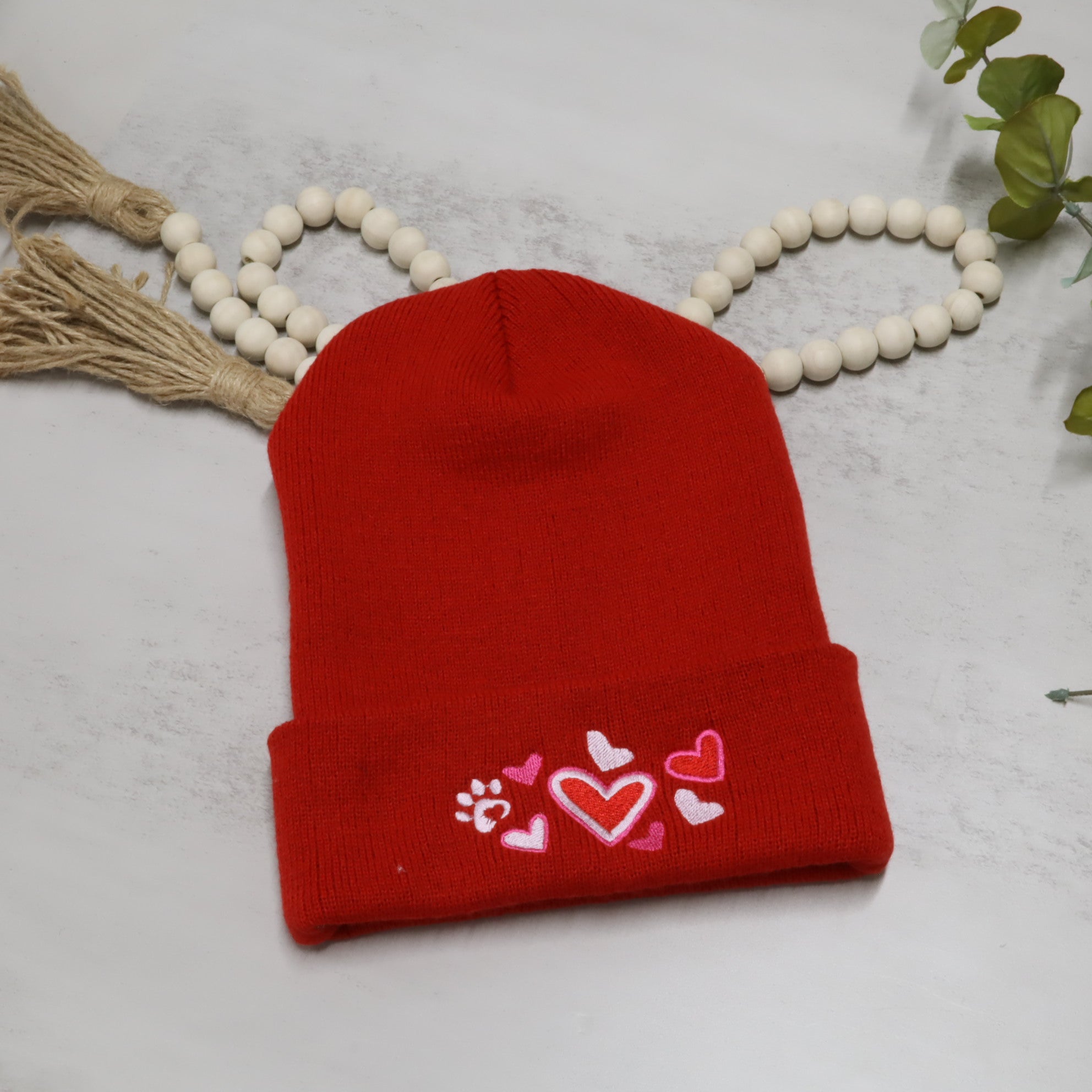 Embroidered Heart Beanie – Cute Valentine’s Knit Hat