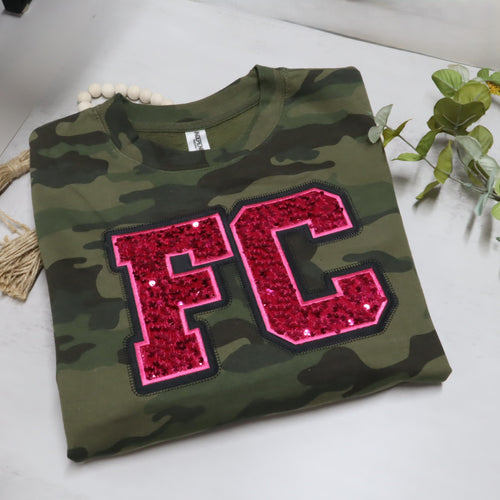 Camo Sequin Initial Sweatshirt – Personalized Varsity Letter Crewneck