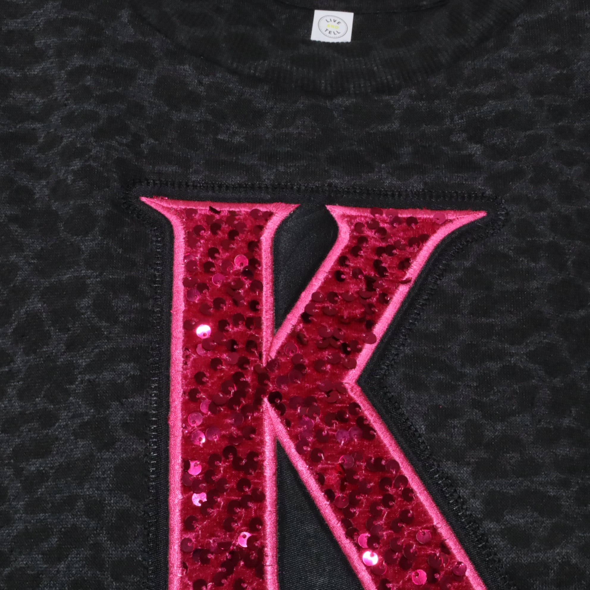 Black Leopard Crewneck Sweatshirt with Sequin Initial