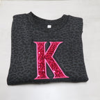 Black Leopard Crewneck Sweatshirt with Sequin Initial